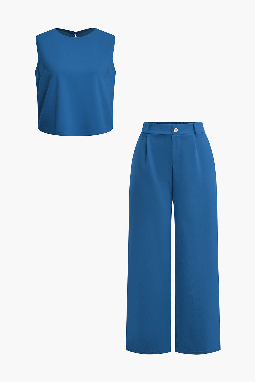 Basic Düz Kolsuz Bluz ve Düz Paça Pantolon Takımı