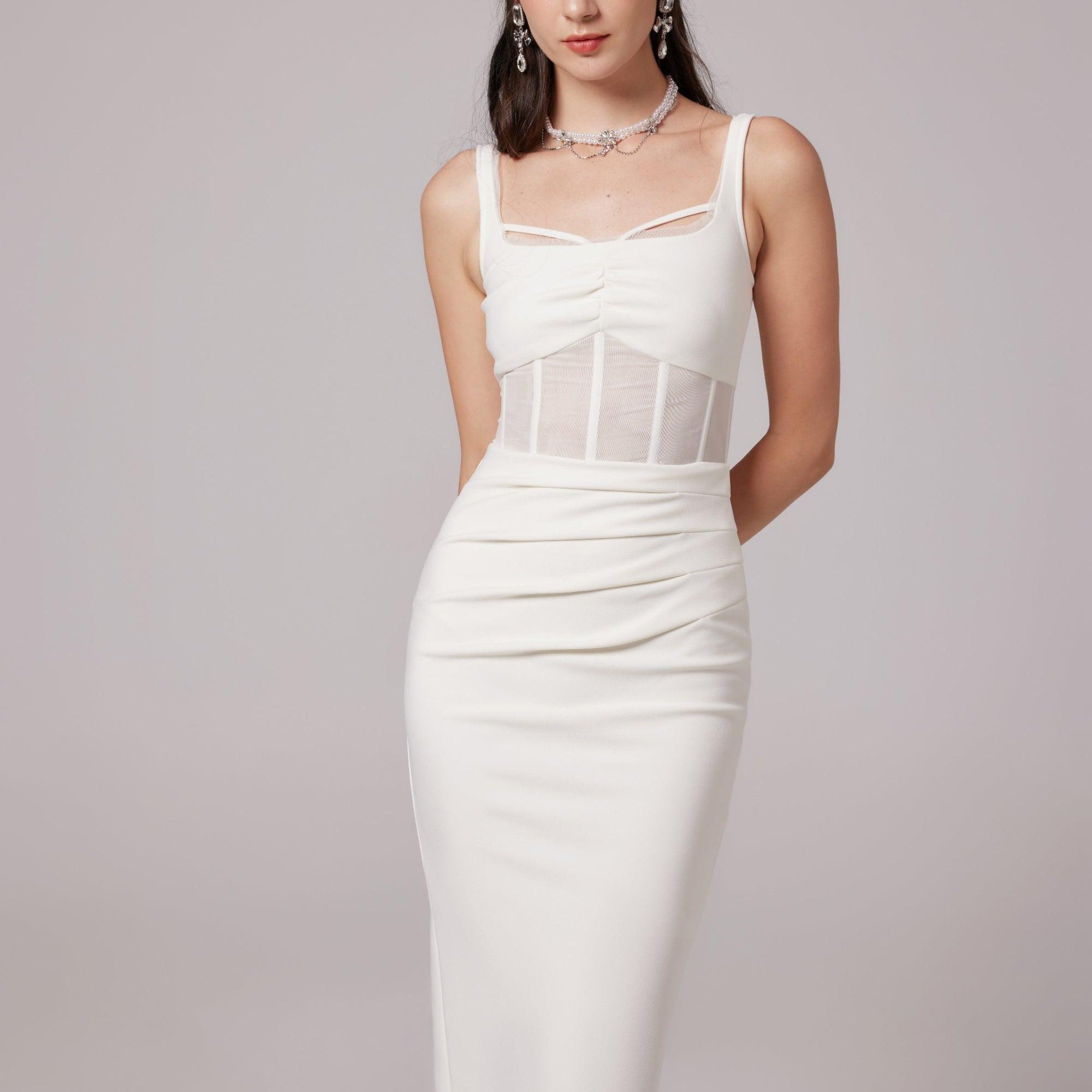 Olyssa Elegant Beyaz Midi Elbise