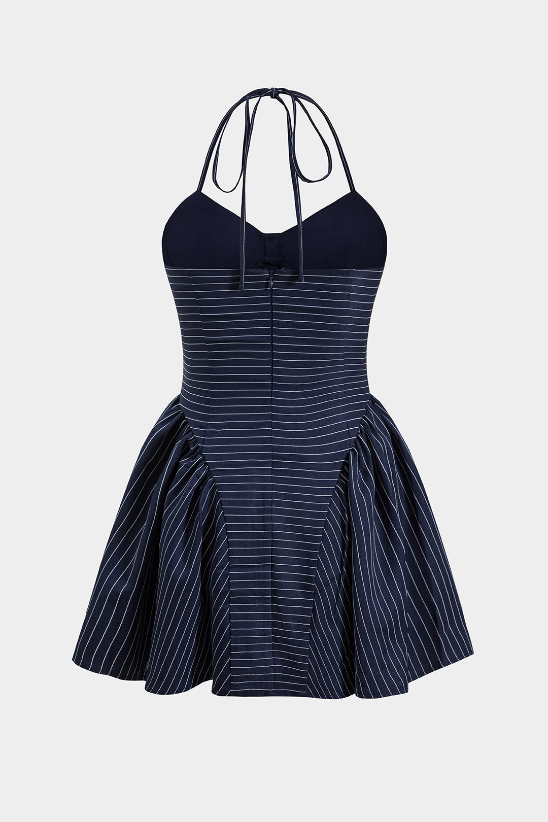 Stripes Button Halter Neck Backless Mini Elbise