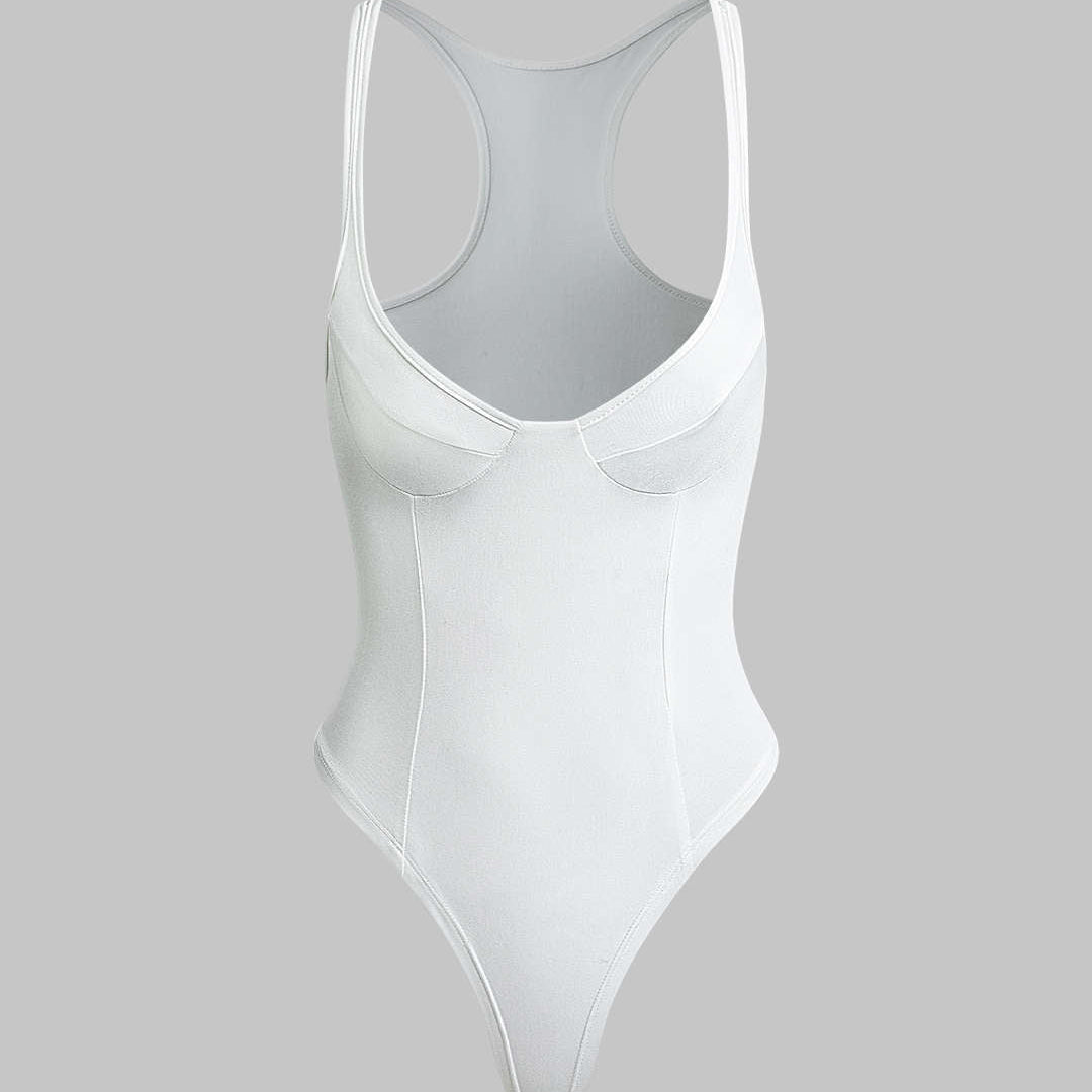 Basic Düz Derin V Yaka Bustier Bodysuit