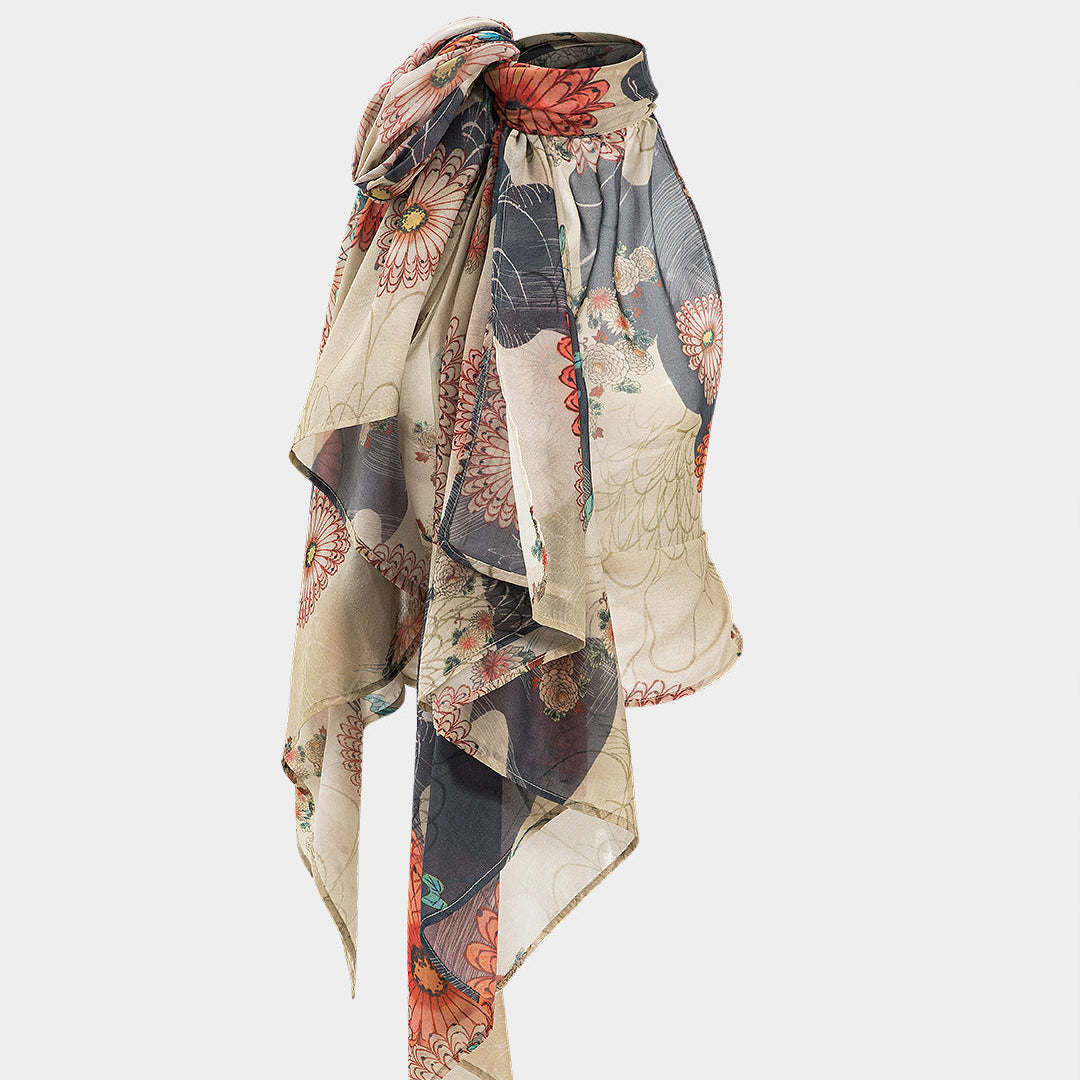 Retro Çiçek Desenli Sırtı Açık Atlet Üst Desen Farklılık Gösterebilir