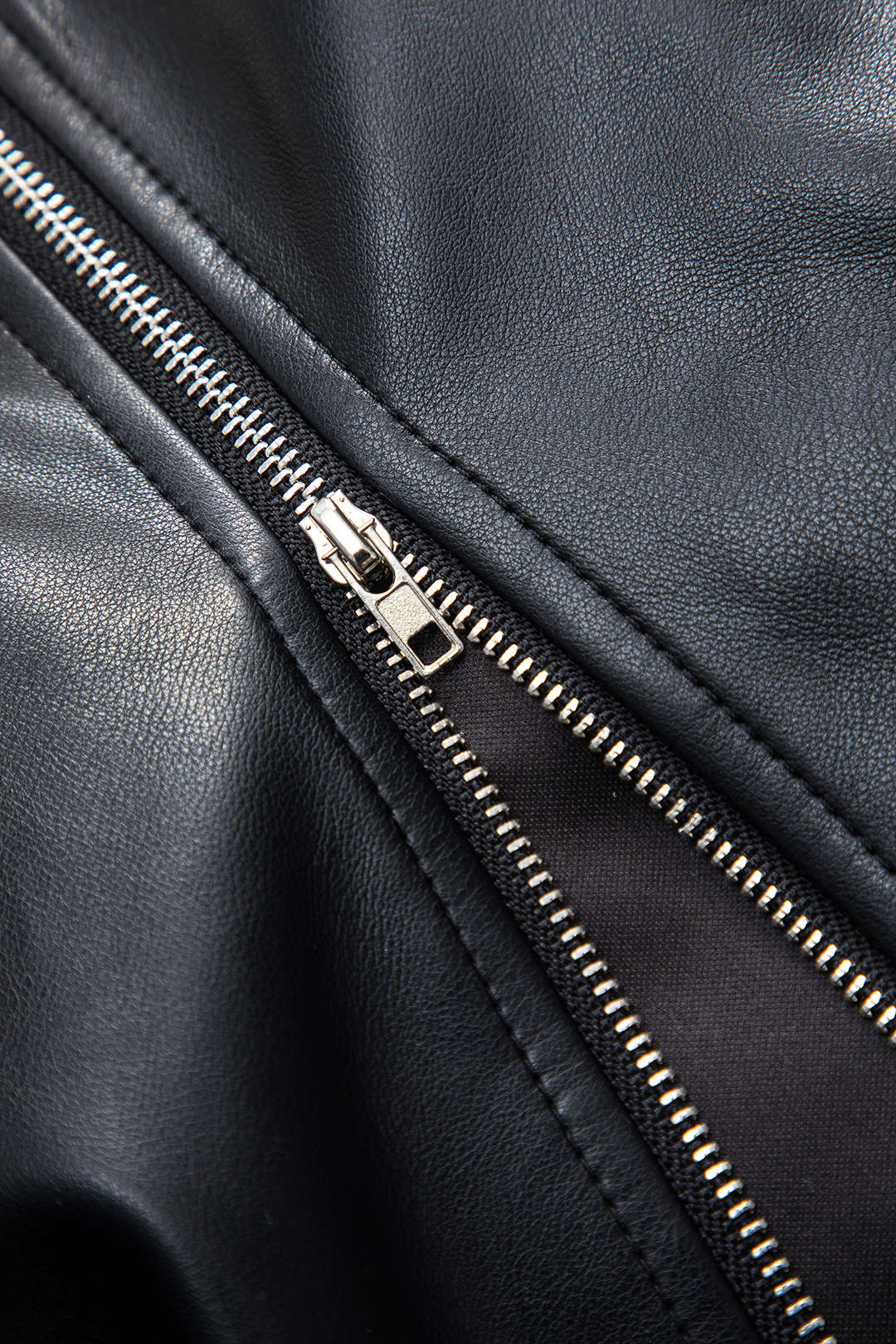 Suni Deri Keten Asimetrik Patchwork Fermuarlı V Yaka Uzun Kollu Gömlek