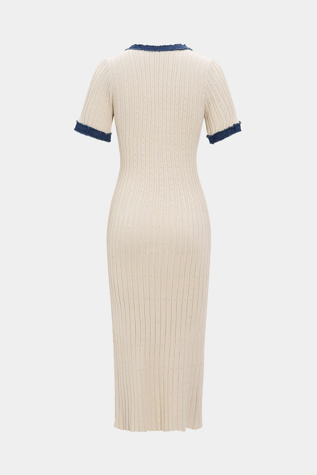 Denim Patçalı Metalik Düğmeli Kısa Kollu Maxi Elbise