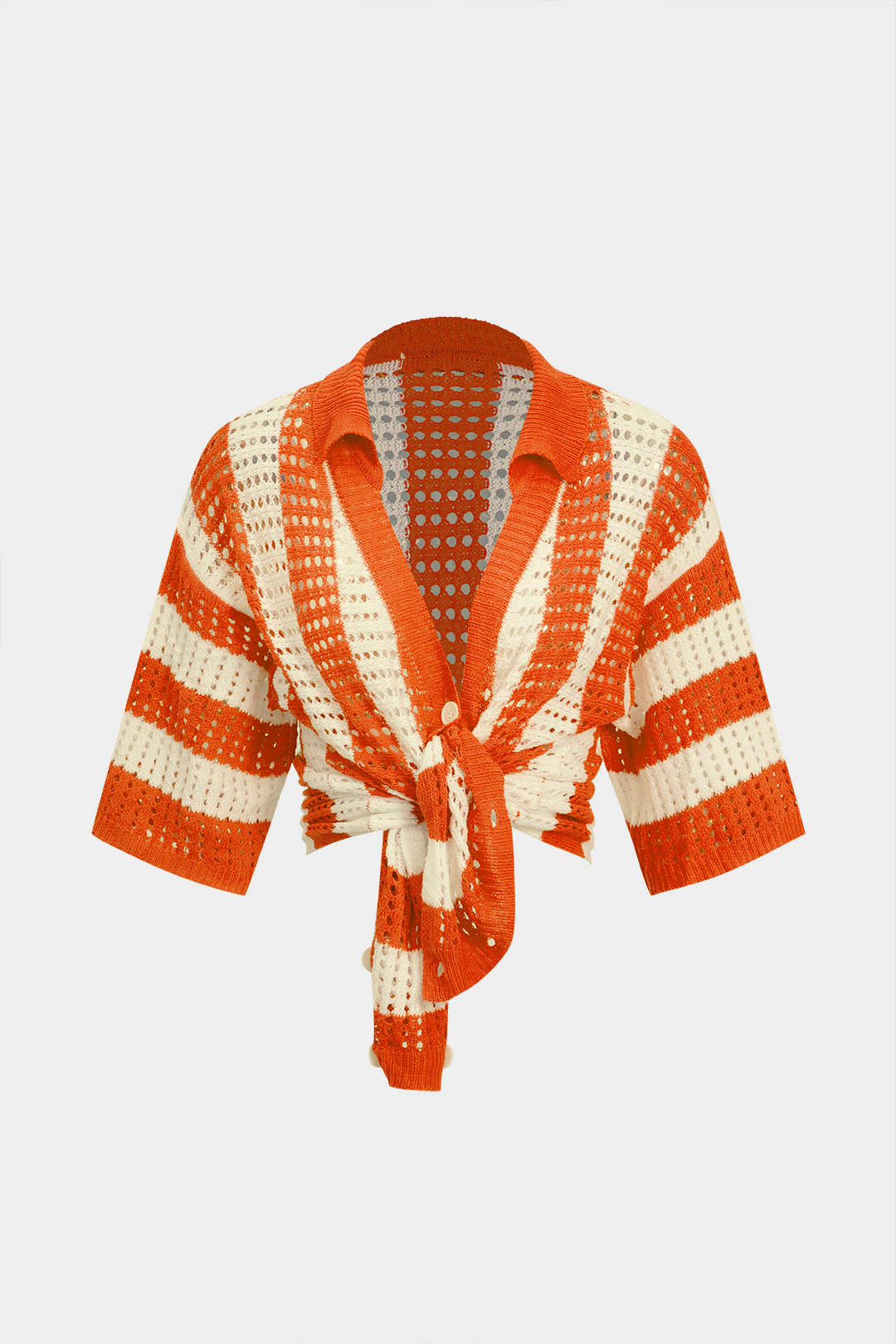 Çizgili Triko Delikli Şort Takımı