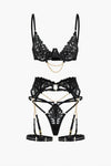Nakışlı Zincir Detaylı Kesik İç Giyim Garter Seti