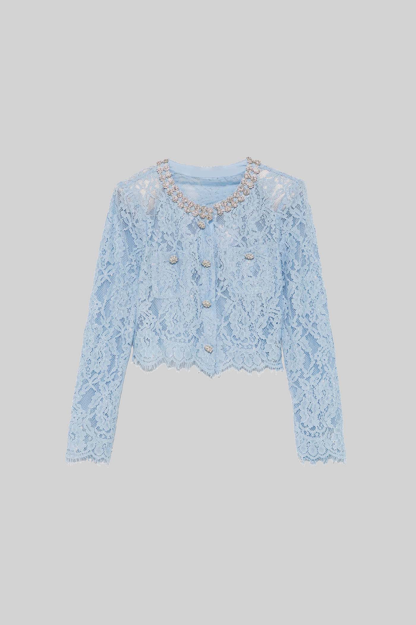 Olyssa Işıltılı Yaka Süslemeli ve Midi Etekli Dantel Takımı