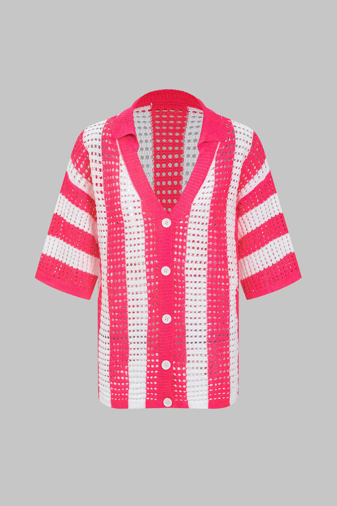 Çizgili Triko Delikli Şort Takımı