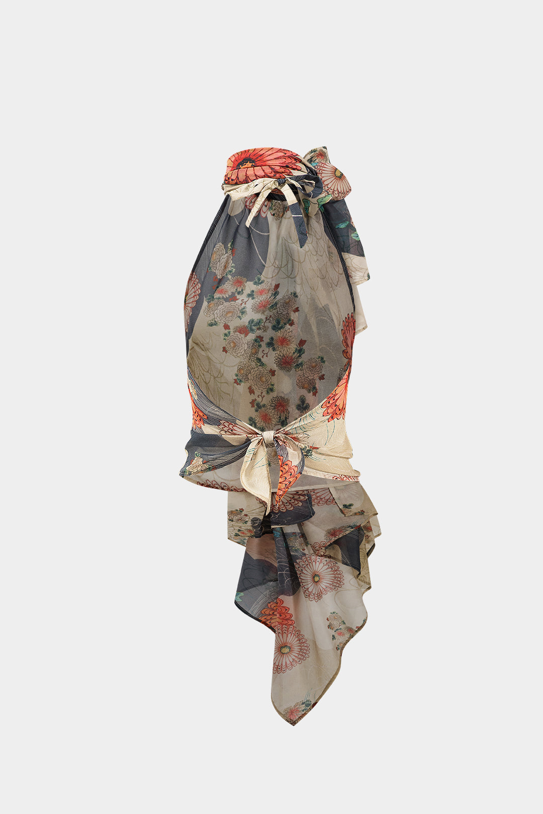 Retro Çiçek Desenli Sırtı Açık Atlet Üst Desen Farklılık Gösterebilir