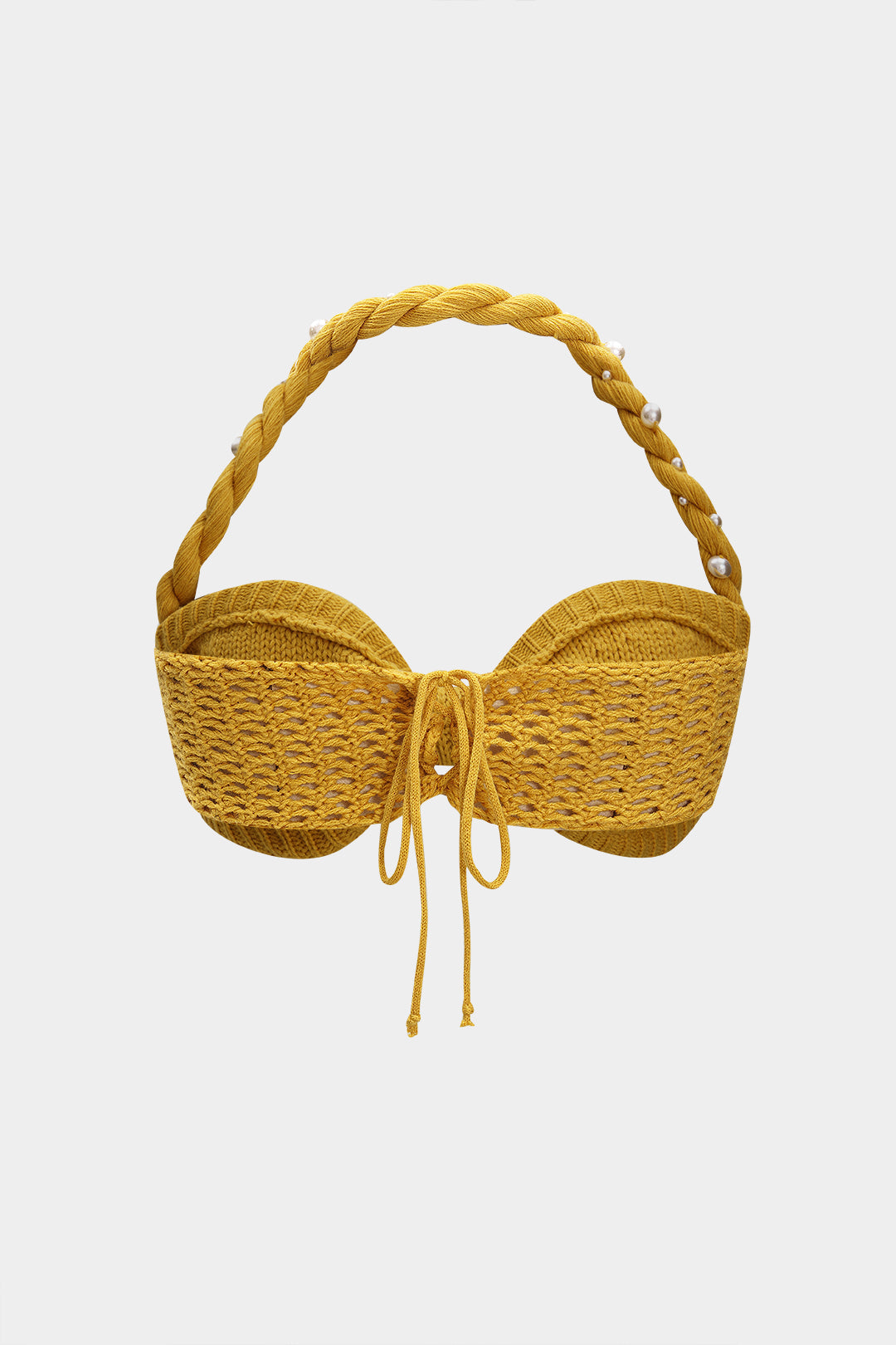 Örgü İnci Dekor Halter Yaka Örgü Bağlamalı Tank Top