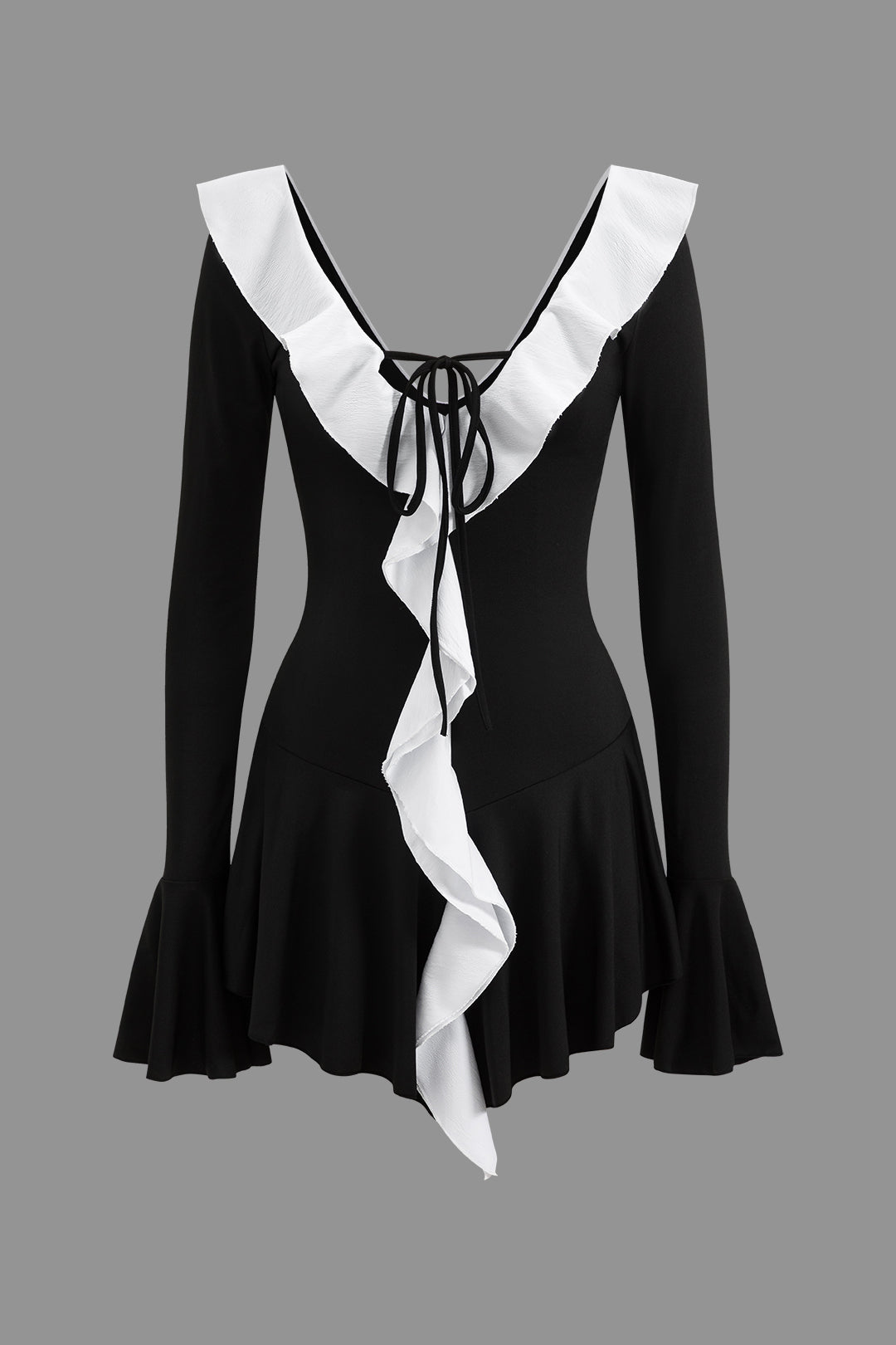 Olyssa Kontrast Fırfır Yaka Mini Elbise