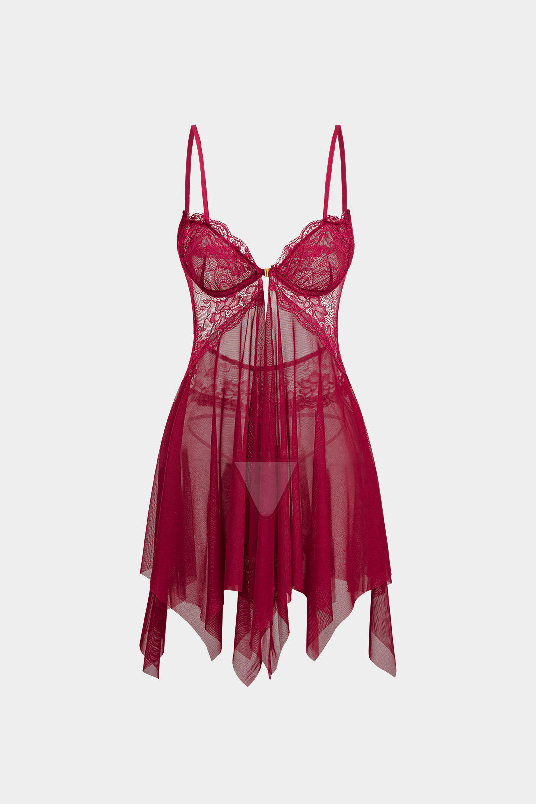 Dantel Şeffaf Bustiyer Slip Gece Elbisesi ve Külot Seti
