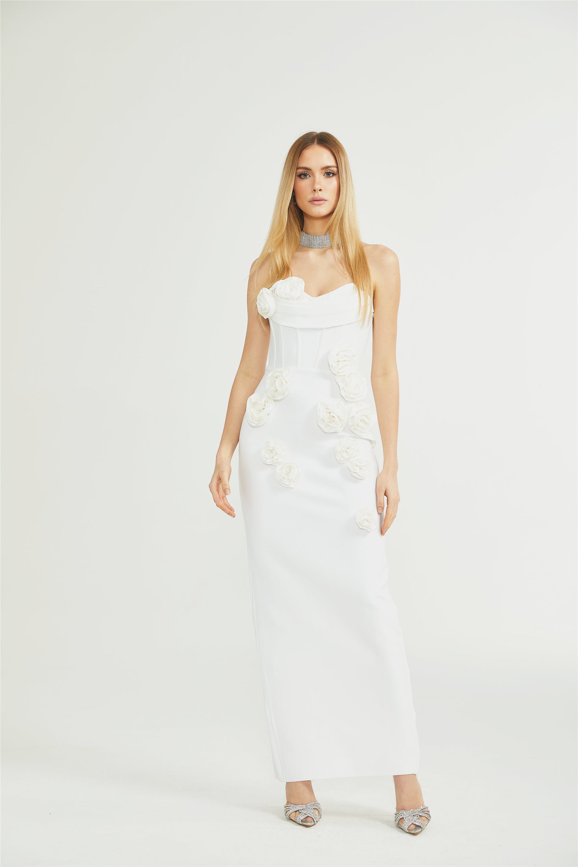 Olyssa Geneviève Omuzları Açık Çiçekli Elbise