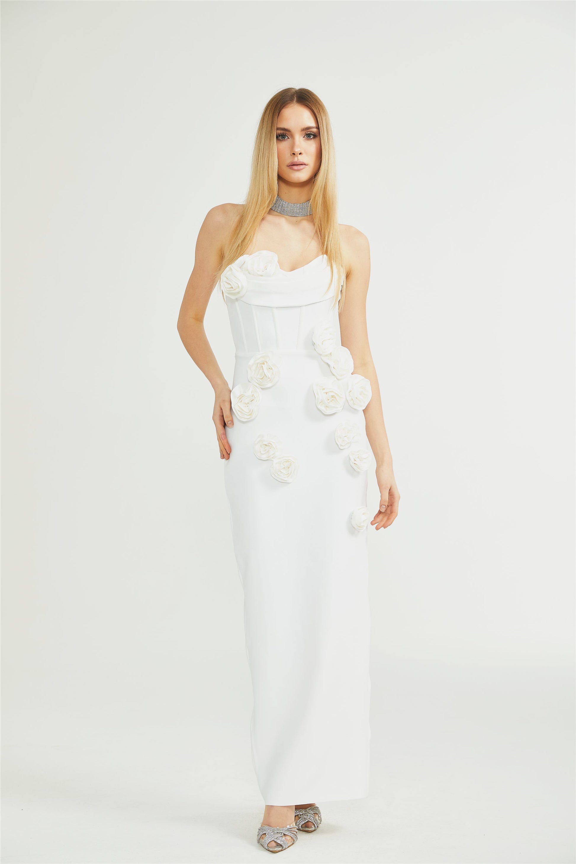 Olyssa Geneviève Omuzları Açık Çiçekli Elbise