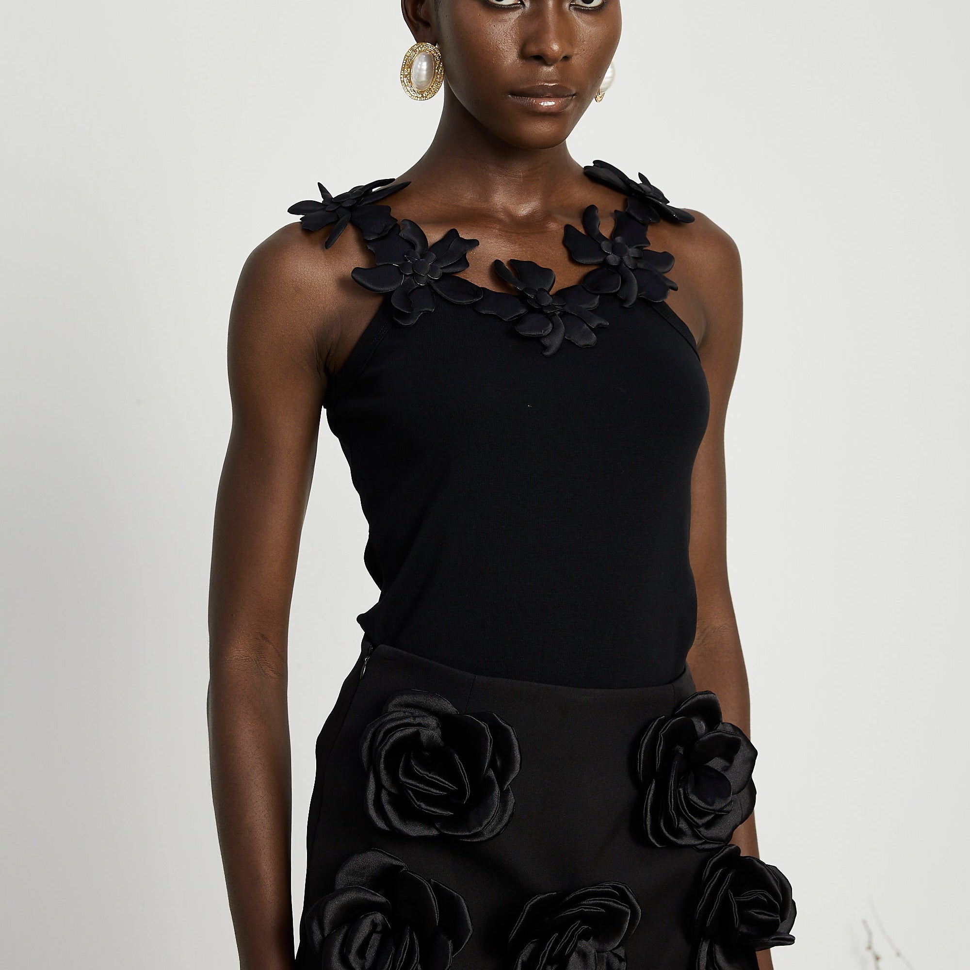 Nalini Siyah Suni Çiçek Mini Etek