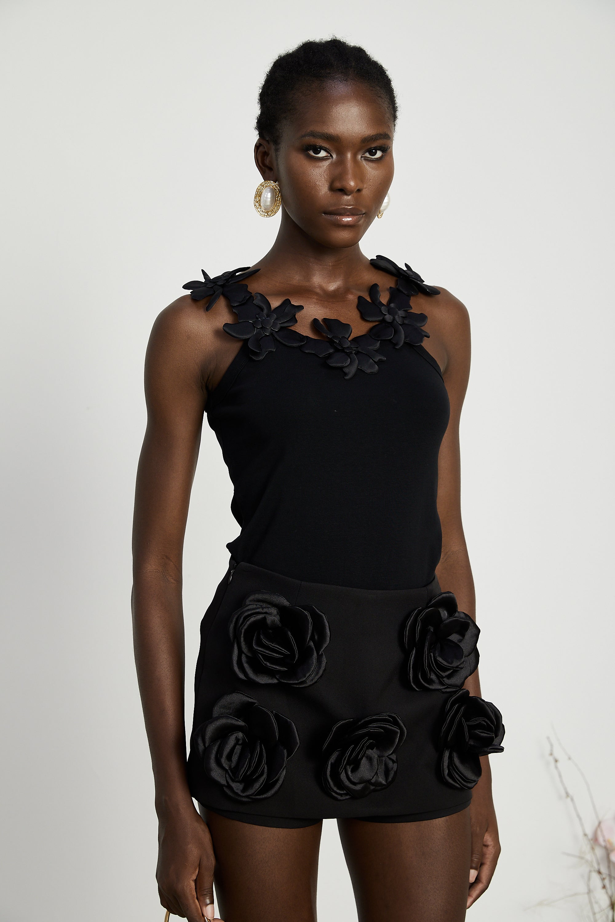 Nalini Siyah Suni Çiçek Mini Etek