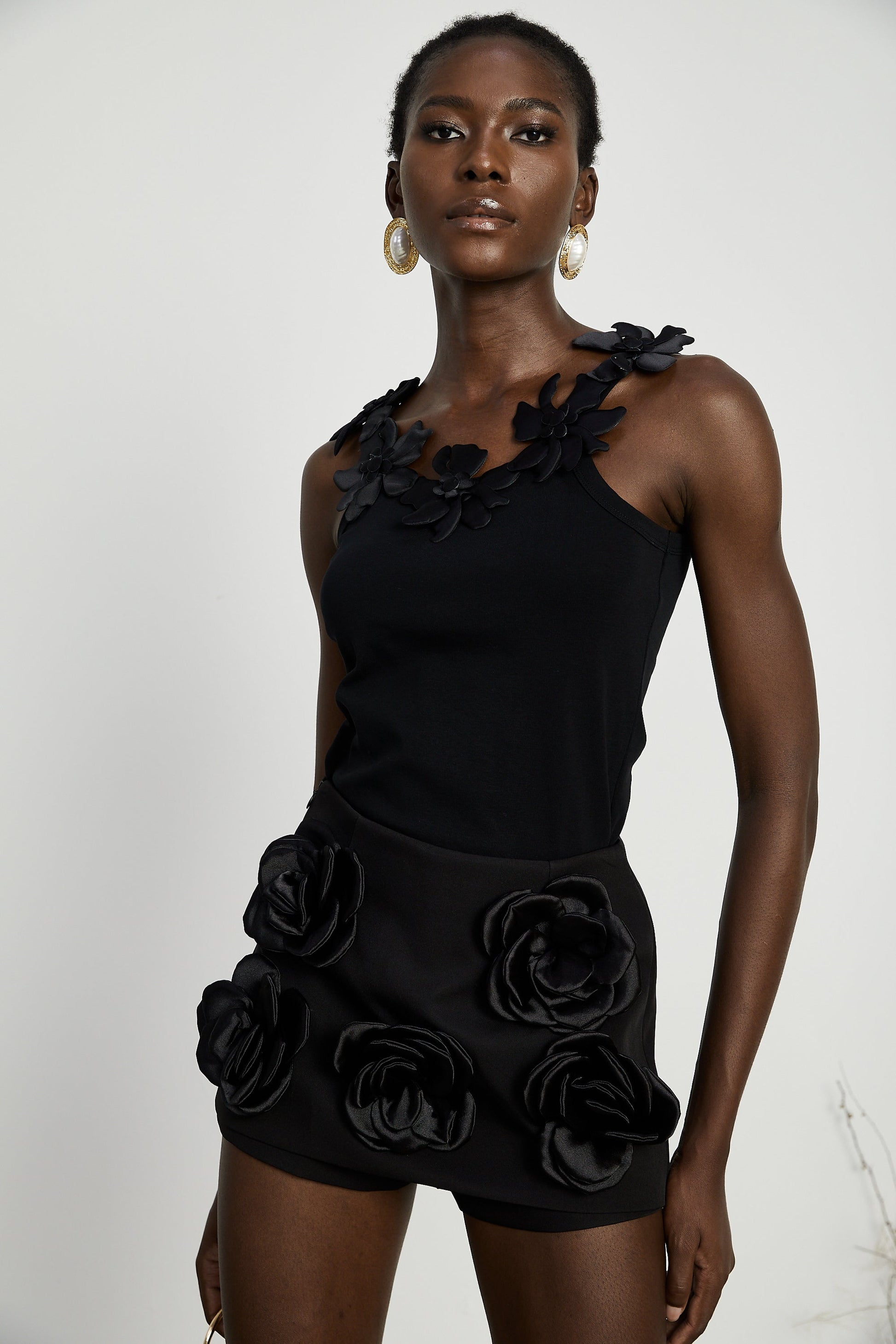 Nalini Siyah Suni Çiçek Mini Etek