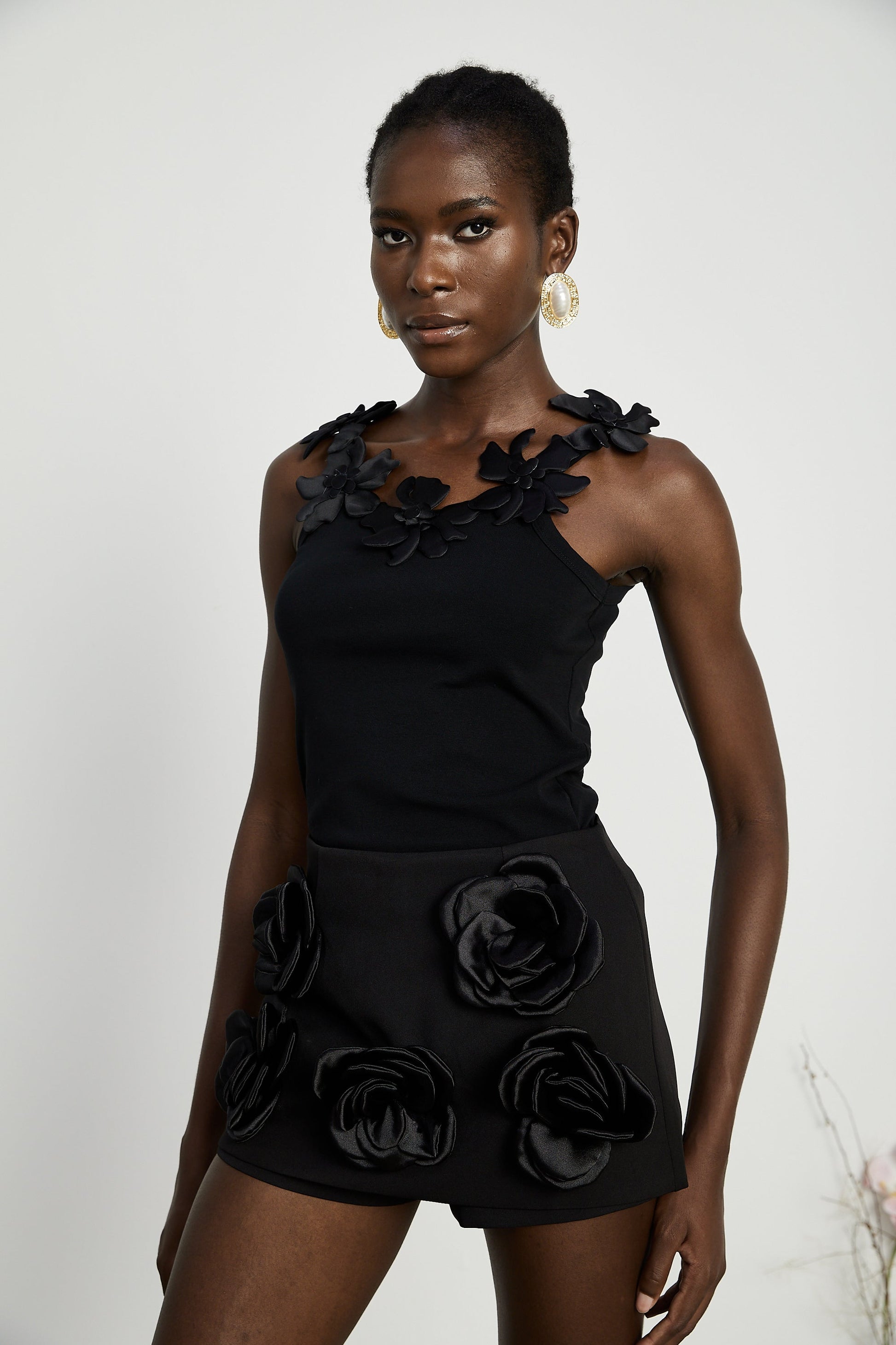 Nalini Siyah Suni Çiçek Mini Etek