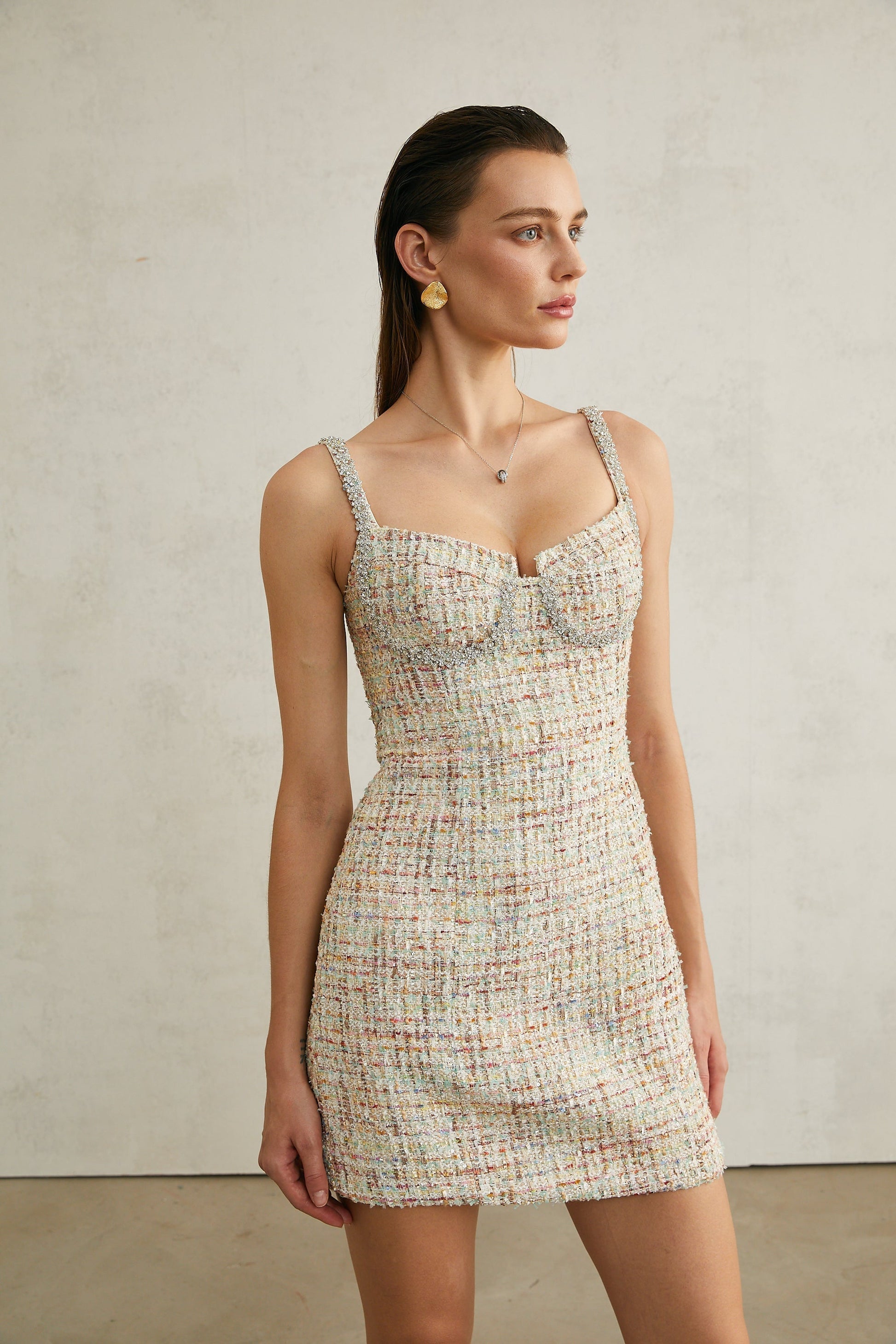 Olyssa Beatrice Kristal Süslemeli Mini Elbise