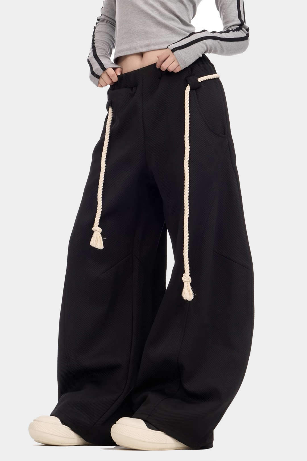 İpli Geniş Paça Pantolon