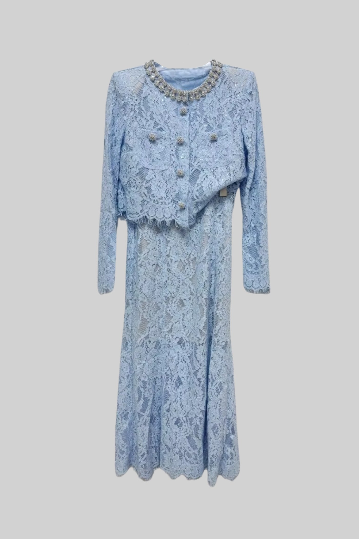 Olyssa Işıltılı Yaka Süslemeli ve Midi Etekli Dantel Takımı