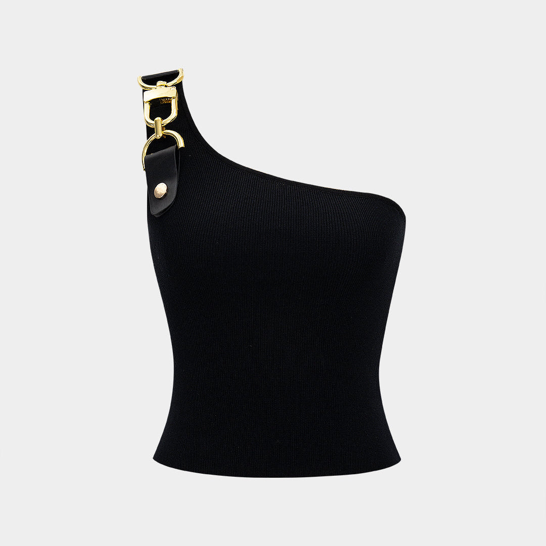 Örgü Metalik Asimetrik Kolsuz Bluz