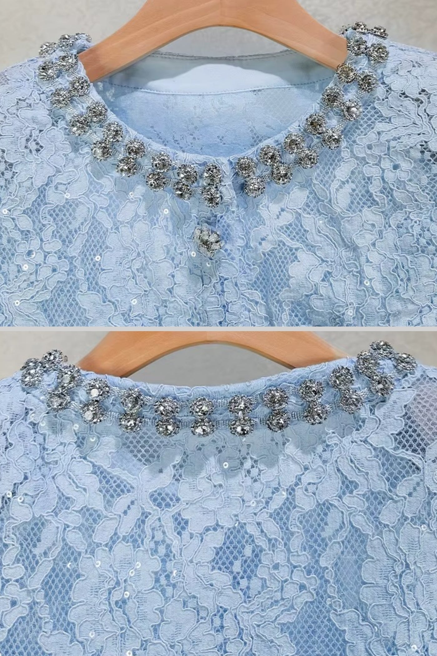 Olyssa Işıltılı Yaka Süslemeli ve Midi Etekli Dantel Takımı