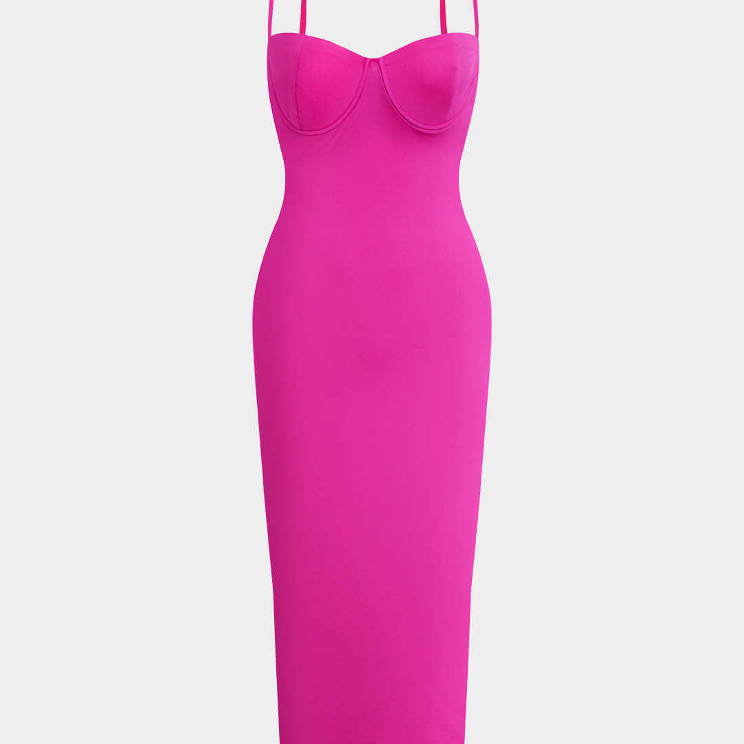 Basic Düz Kayık Yaka Maxi Elbise