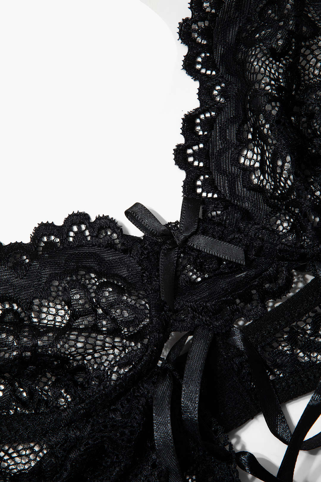 Düz Renk Kesik Dantel İç Giyim Garter Seti