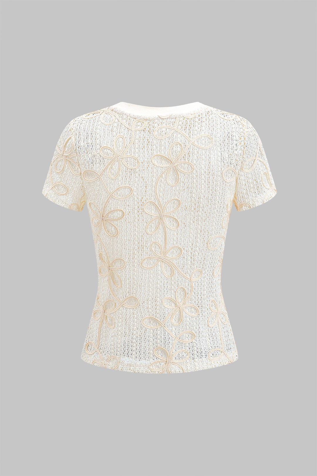 Hollow Out Applique Kısa Kollu Tişört