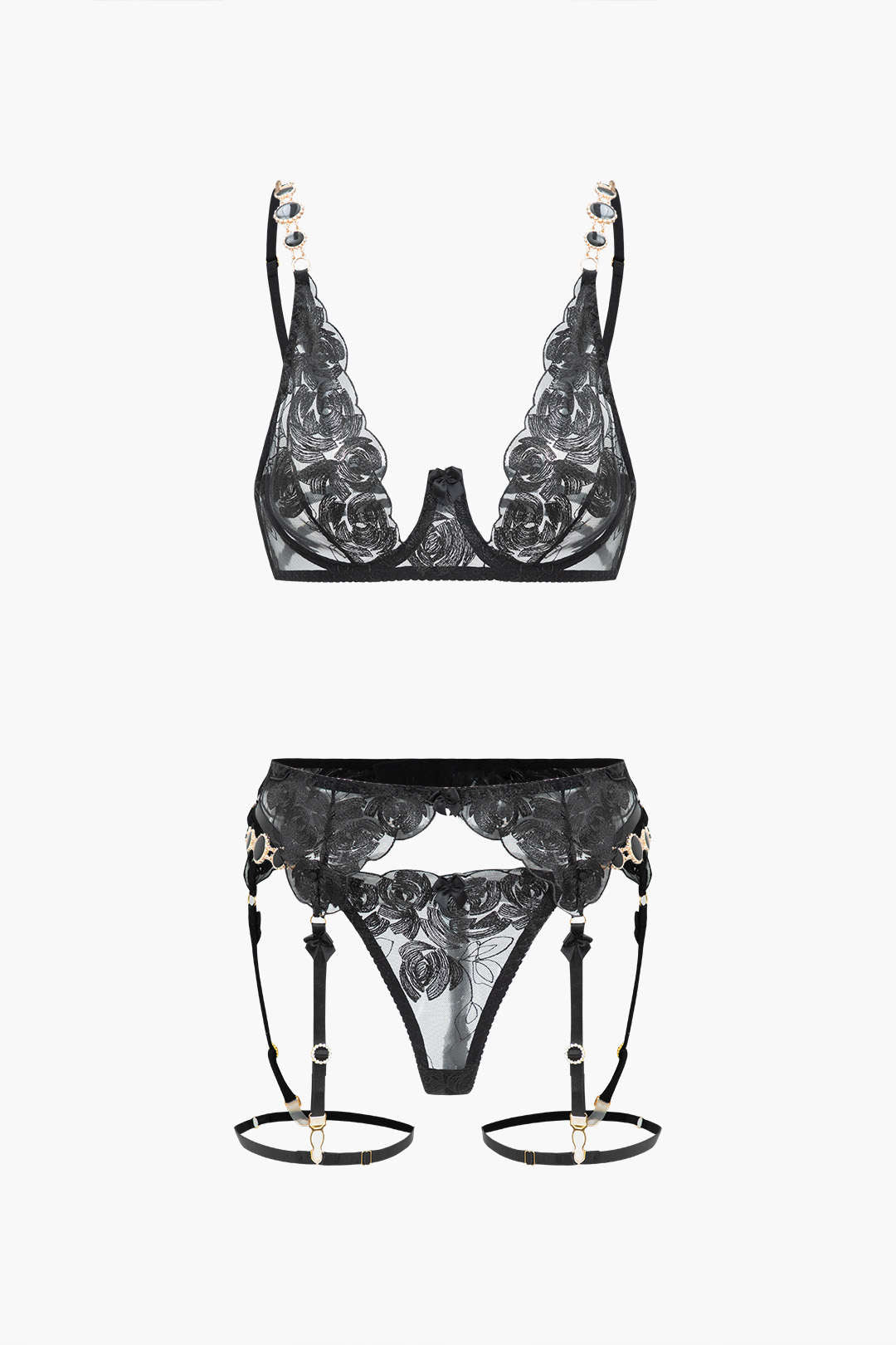 OLYSSA Dantel Metalik Zincir Nakışlı Jartiyer Takımı