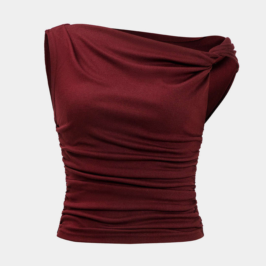 Kıvrımlı Düğüm Tek Omuzlu Kolsuz Bluz