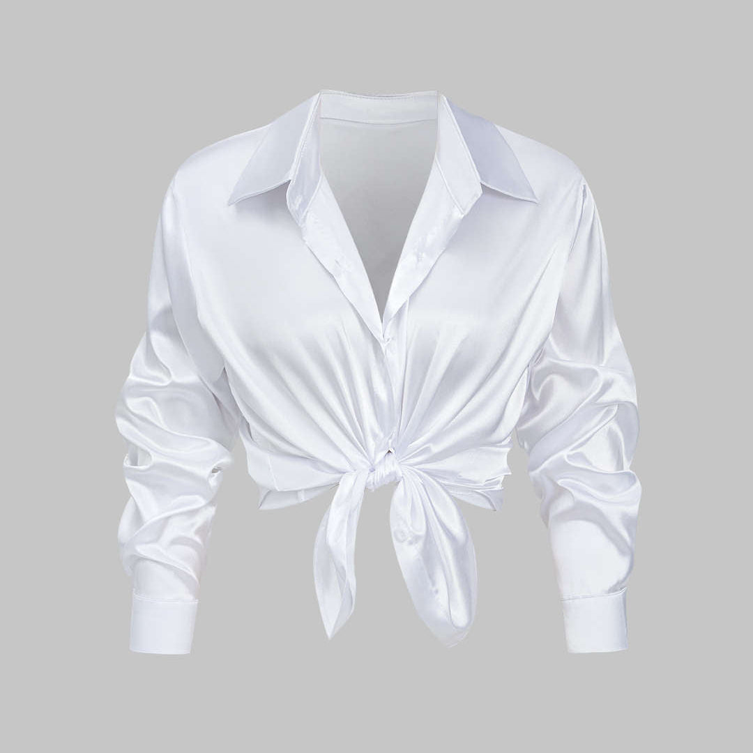 Basic Düz Saten Uzun Kollu Gömlek