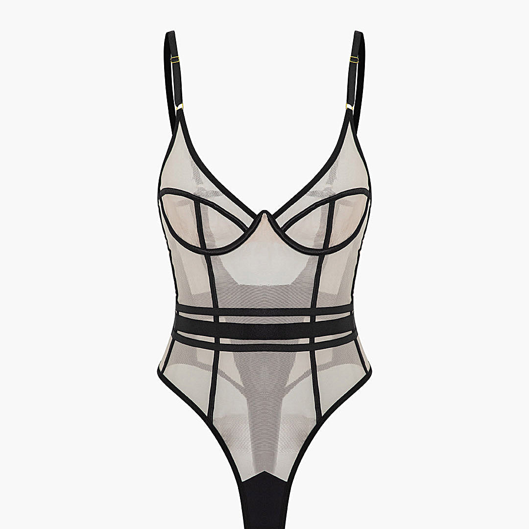 File Şeffaf Sırt Dekolteli Kolsuz Bodysuit