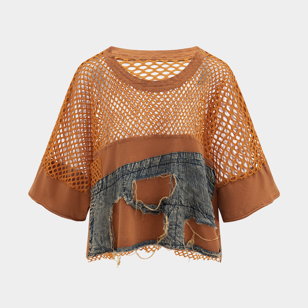 Jean Boşluklu Patoğraf Kolsuz Bluz