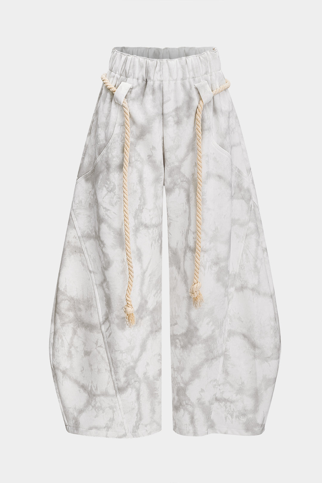 Mermer Tie Dye Baskılı Bağcıklı Geniş Paça Pantolonlar