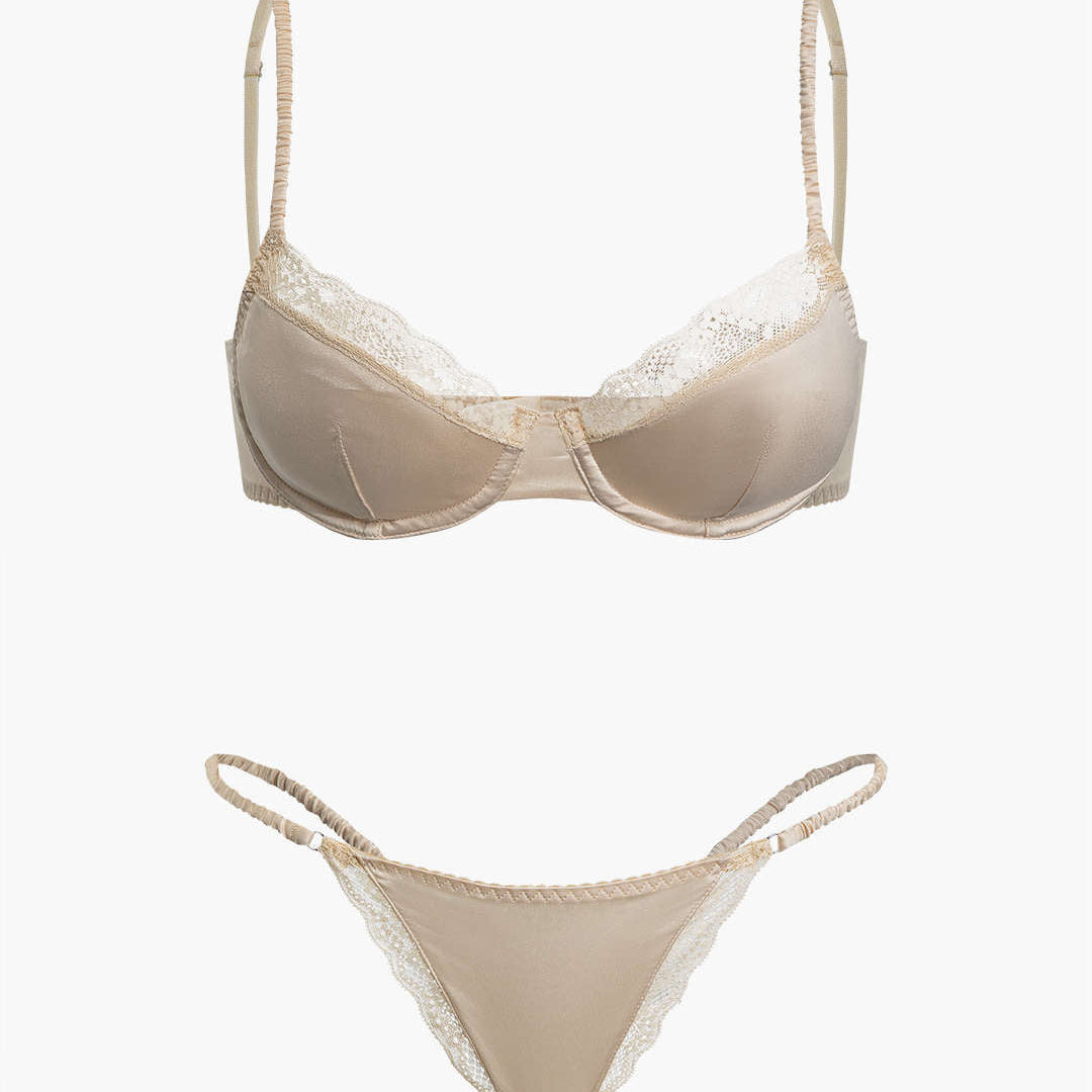 Saten Dantel İşlemeli Büstiyer İki Parçalı İç Giyim Takımı