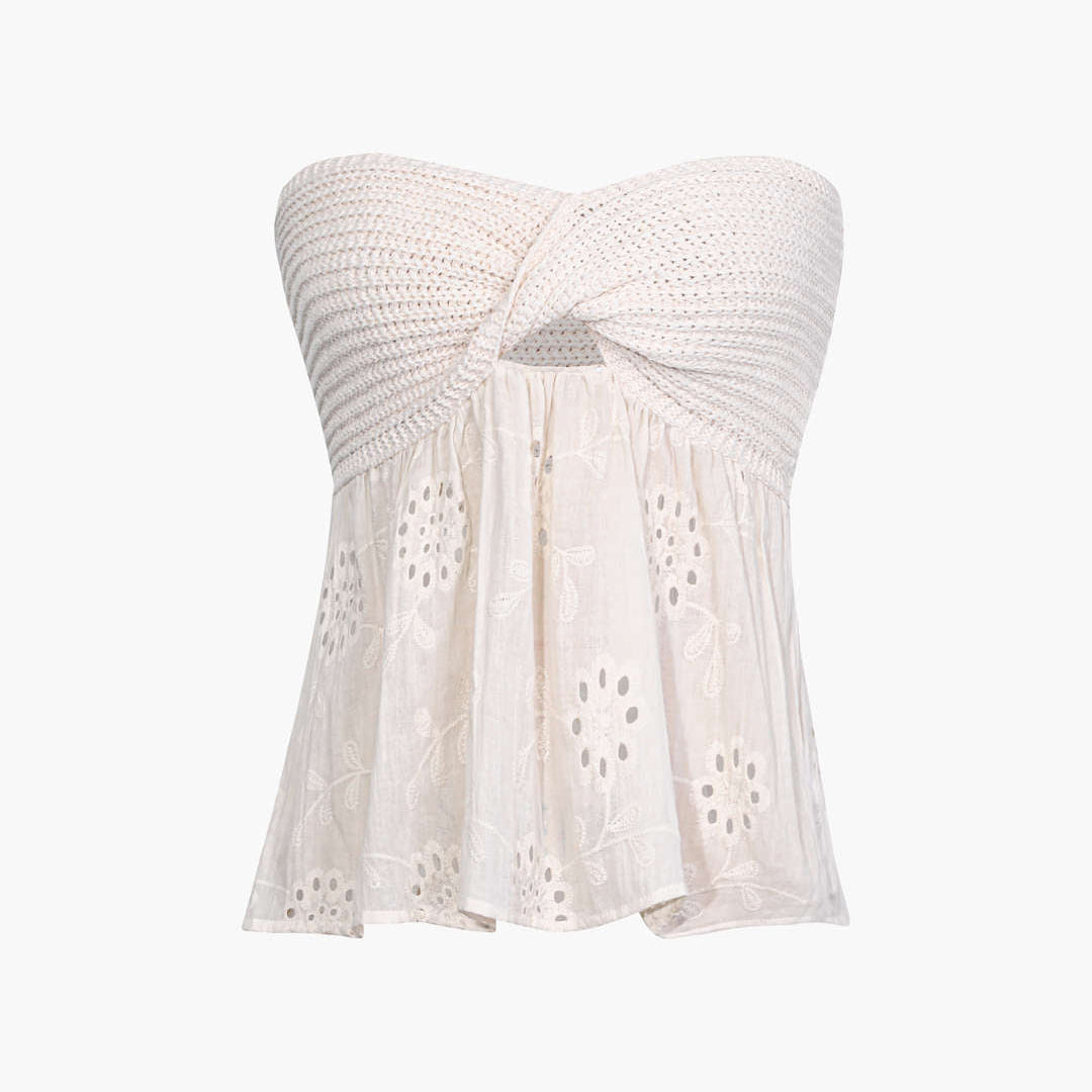Knot Front Knit Embroidered Crop