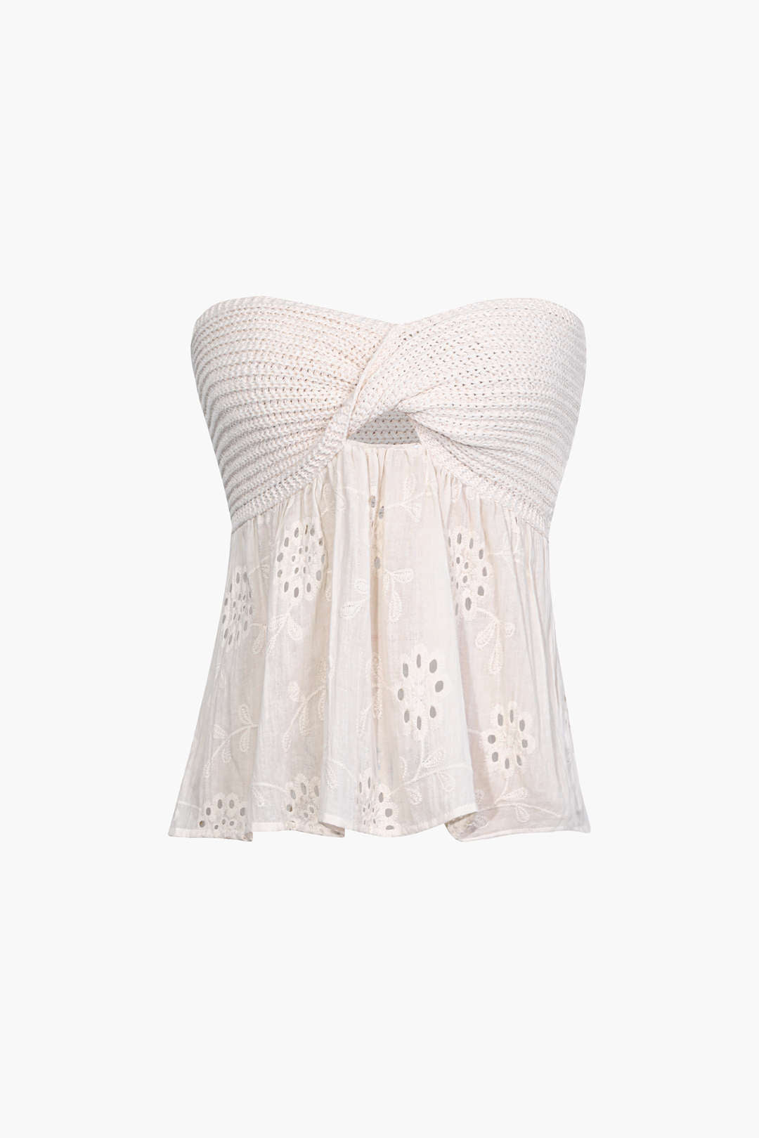 Knot Front Knit Embroidered Crop