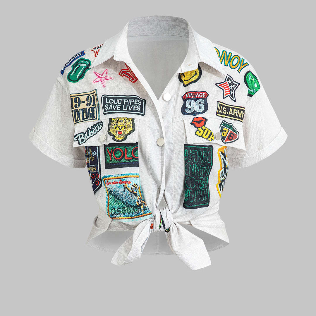 Baskılı Düğüm Ön Kısa Gömlek