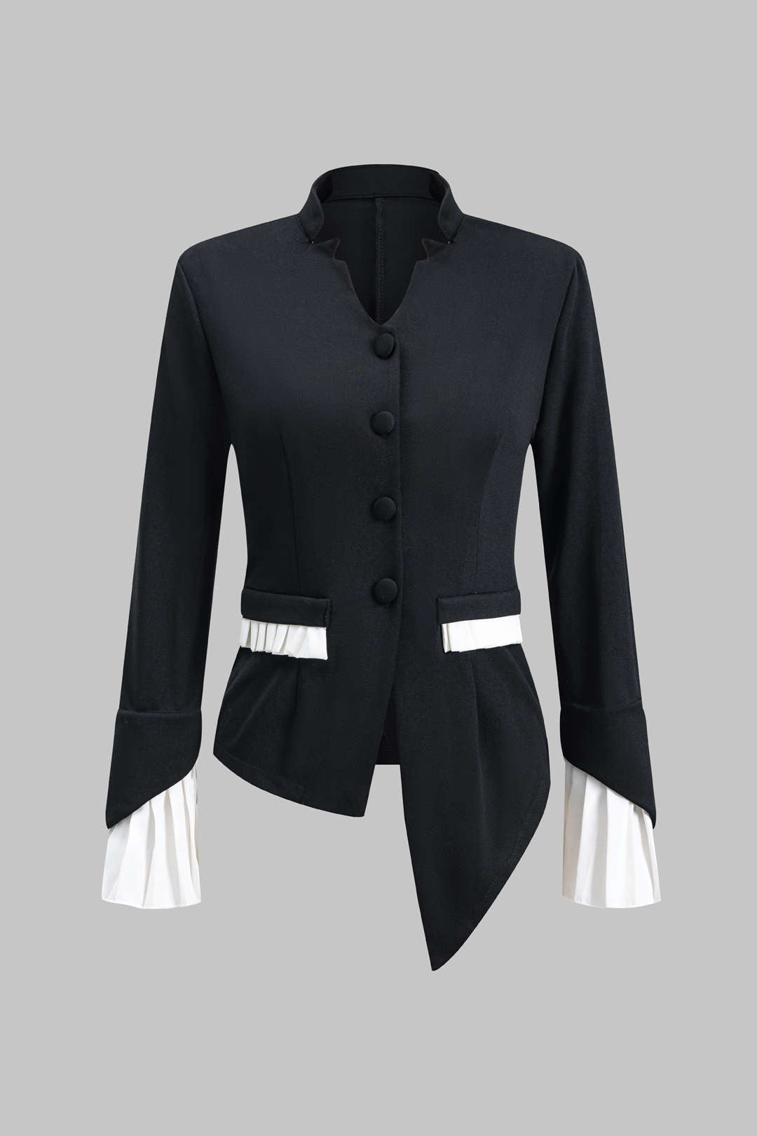 Kontrast Piliseli Düğmeli Cep Uzun Kollu Bluz ve Geniş Paça Pantolon Seti