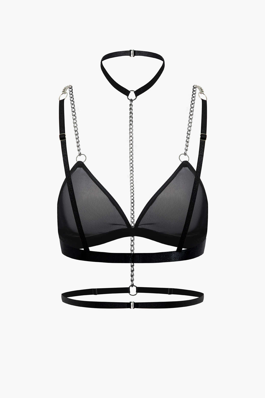 File Şeffaf Zincir Detaylı İki Parçalı İç Giyim Seti ve Choker