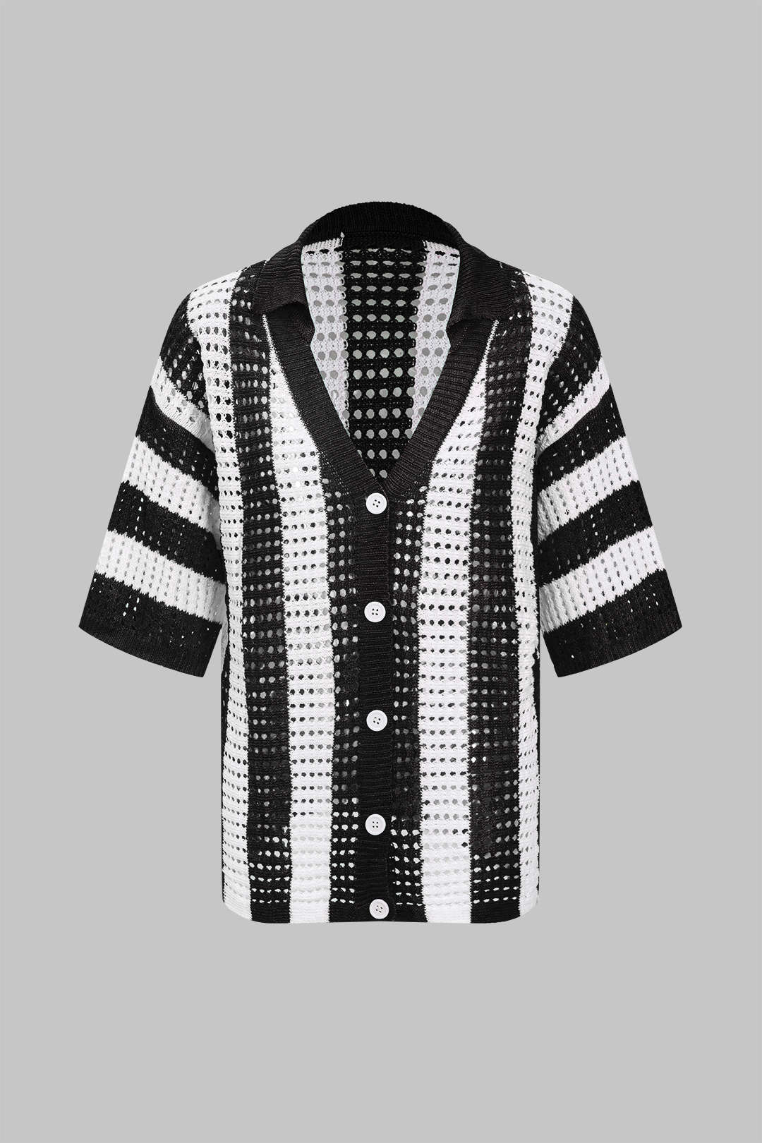 Çizgili Triko Delikli Şort Takımı