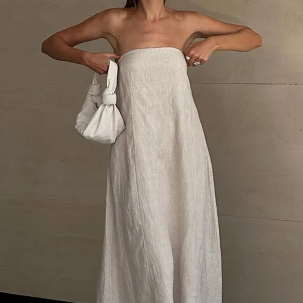 Olyssa Linen Grace Strapless Keten Elbise