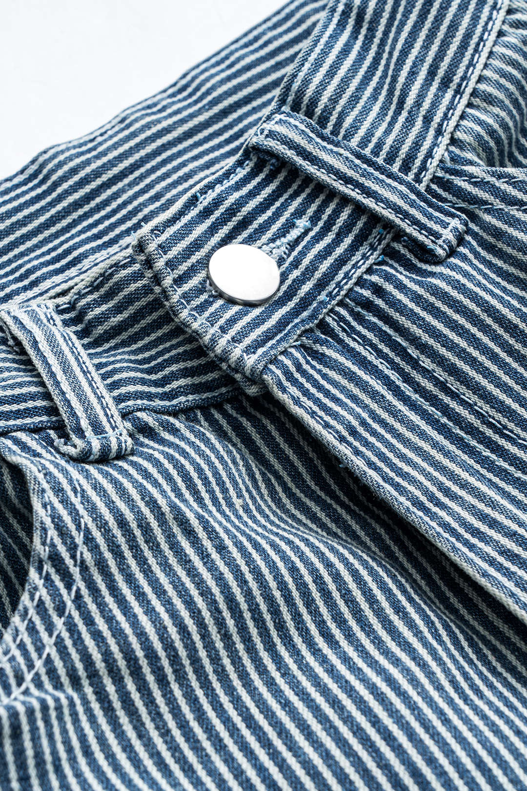 Harf Nakışlı Denim Çizgili Düğme Cep Geniş Paça Fıçı Kot Pantolon