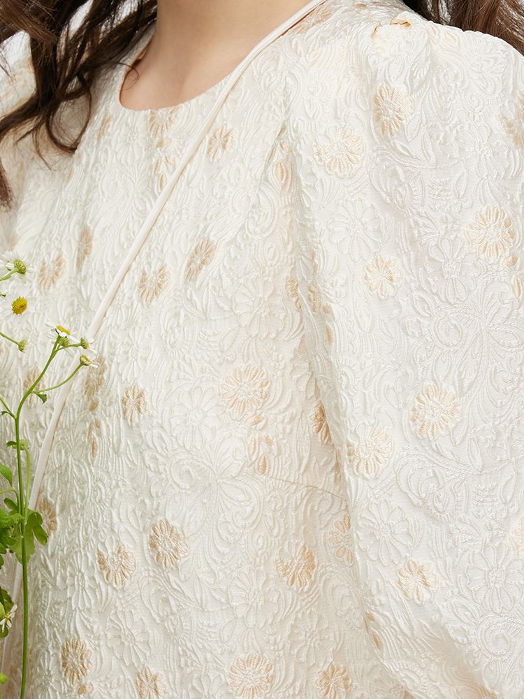 Olyssa Çantalı Jakarlı A-Kesim Fırfırlı Kadın Midi Elbise