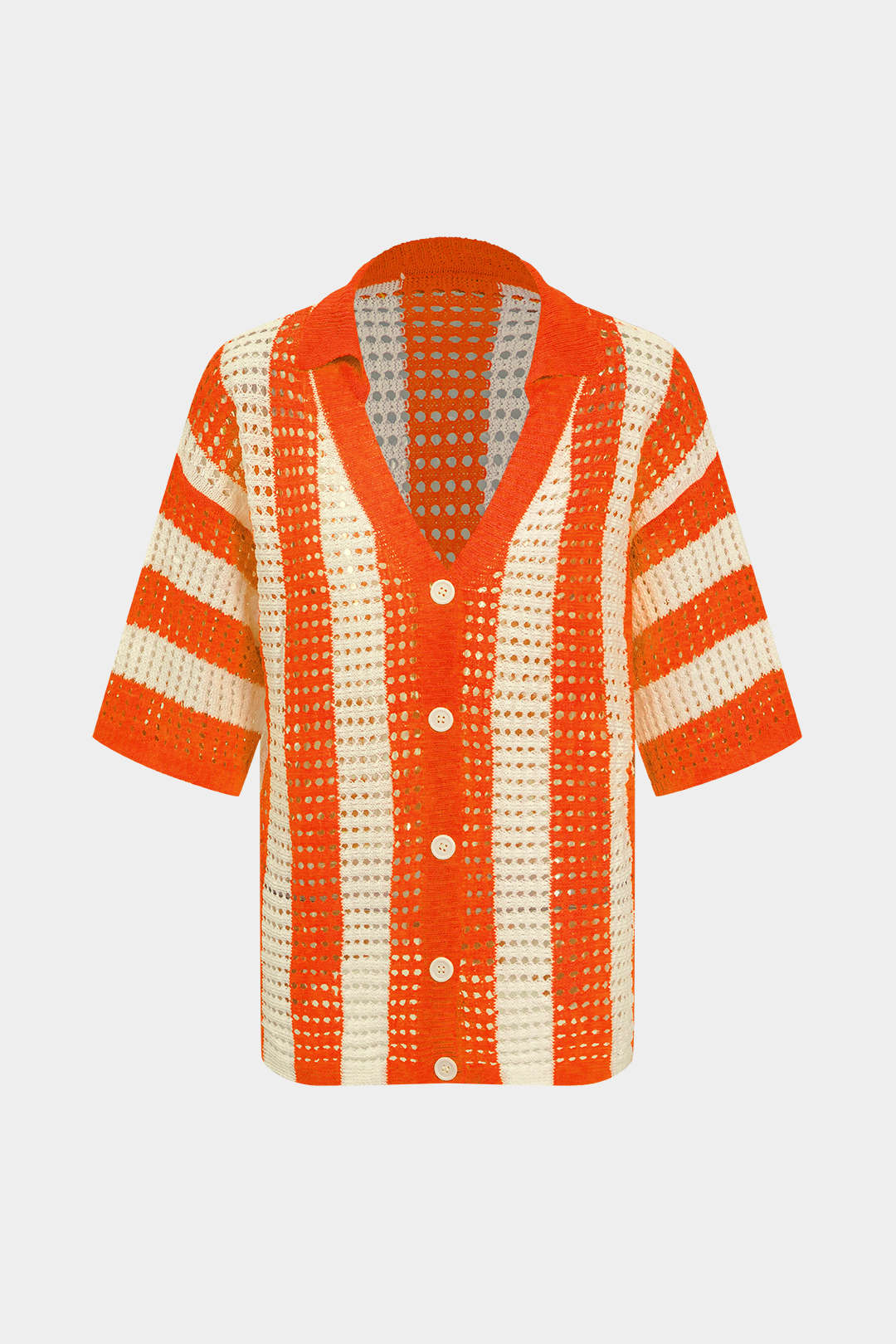 Çizgili Triko Delikli Şort Takımı