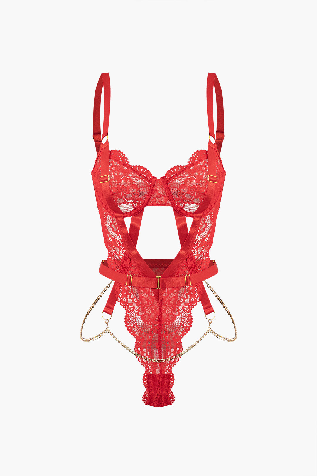 Metalik Zincir Detaylı Dekolteli Büstiyer Bodysuit