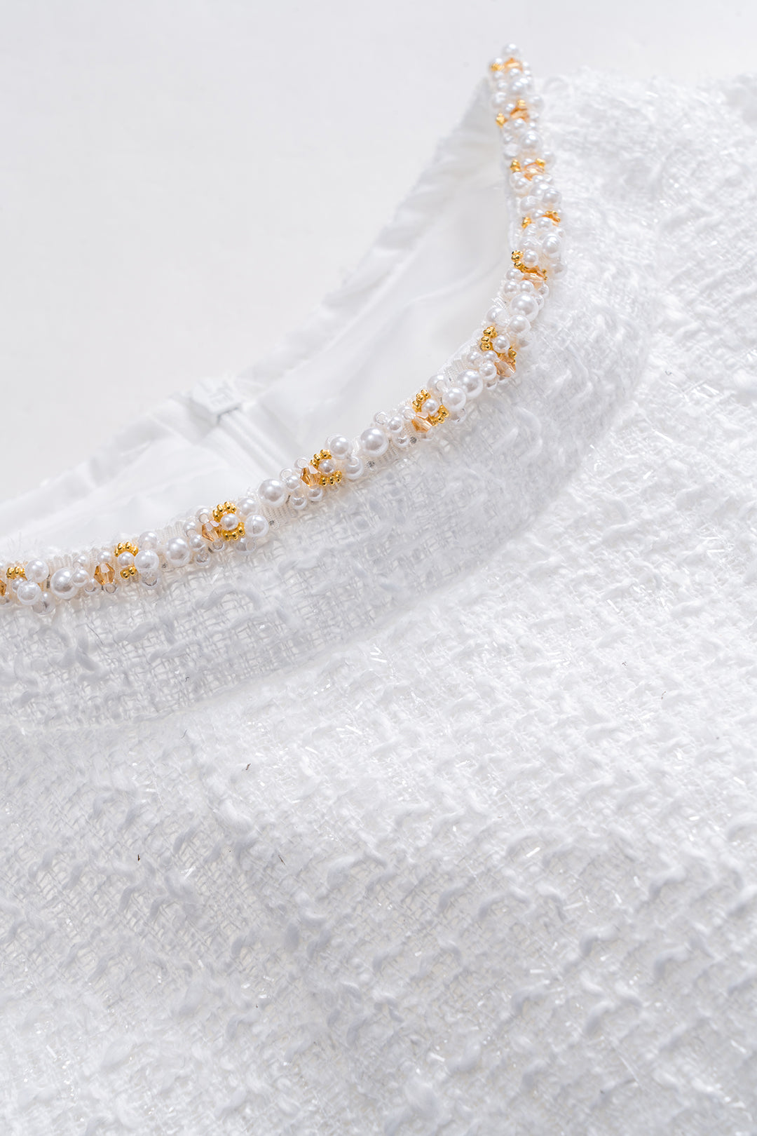 Boncuk Sahte Cep Fermuarlı Kısa Kollu Mini Elbise