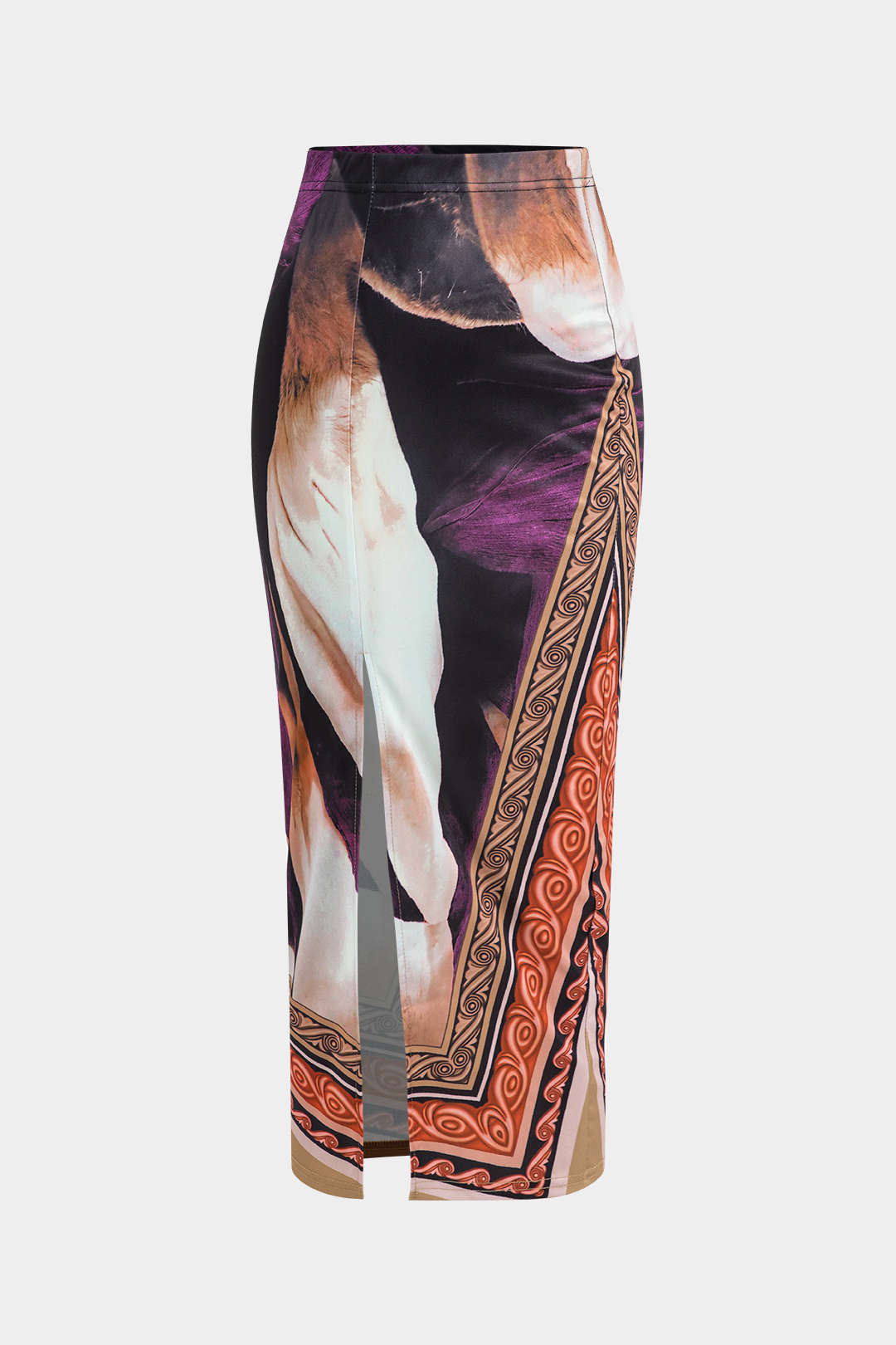 Soyut Çiçek Desenli Uzun Kollu Bluz ve Midi Etek Takımı