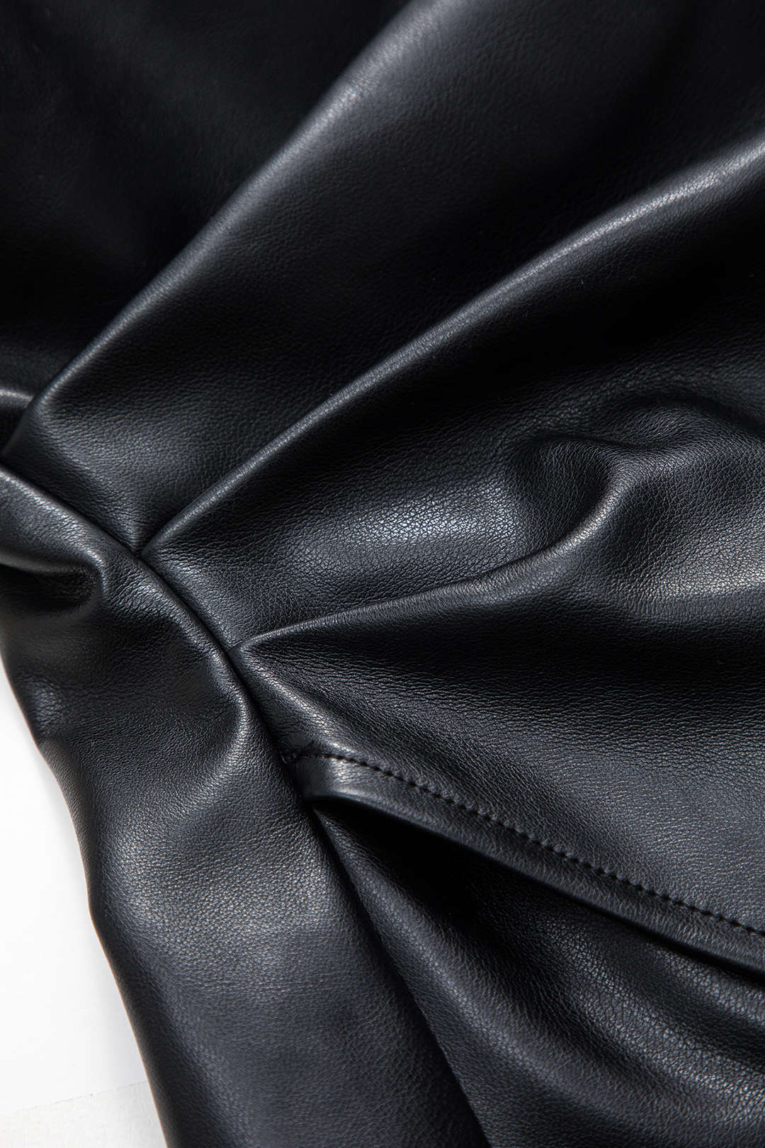 Suni Deri Keten Asimetrik Patchwork Fermuarlı V Yaka Uzun Kollu Gömlek